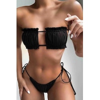 Espontanet Brezilya Model Büzgülü Bağlamalı Bikini Takım Siyah 001 Espontanet Brezilya Model Büzgülü Bağlamalı Bikini Takım Siyah 001