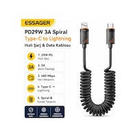 Essager Pd29w 3a Type-c To Lightning Spiral Hızlı Şarj Ve Data Kablosu L Örgülü Esnek Araç İçi Apple iPhone Uyumlu Şarj Kablosu Essager Pd29w 3a Type-c To Lightning Spiral Hızlı Şarj Ve Data Kablosu L Örgülü Esnek Araç İçi Apple iPhone Uyumlu Şarj Kablosu