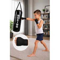 Spor Byfit 4-12 Yaş Çocuk Boks Torbası + Boks Bandajı + Askı Kancası Siyah Spor Byfit 4-12 Yaş Çocuk Boks Torbası + Boks Bandajı + Askı Kancası Siyah
