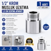 1/2" Krom Musluk Uzatma 1.5 Cm Pirinç Krom Kaplama Musluk Bağlantı Uzatma Aparatı 1 Adet Diğer 1/2" Krom Musluk Uzatma 1.5 Cm Pirinç Krom Kaplama Musluk Bağlantı Uzatma Aparatı 1 Adet Diğer