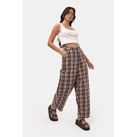 it's basic Kadın Kahve Ekose S6-14 Skater Fit Bol Kesim Pantolon it's basic Kadın Kahve Ekose S6-14 Skater Fit Bol Kesim Pantolon