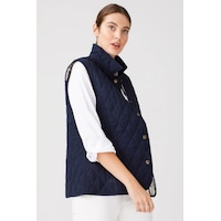Desen Kolsuz Kapitone Yelek - Minimalist Oversize Günlük Lacivert Desen Kolsuz Kapitone Yelek - Minimalist Oversize Günlük Lacivert