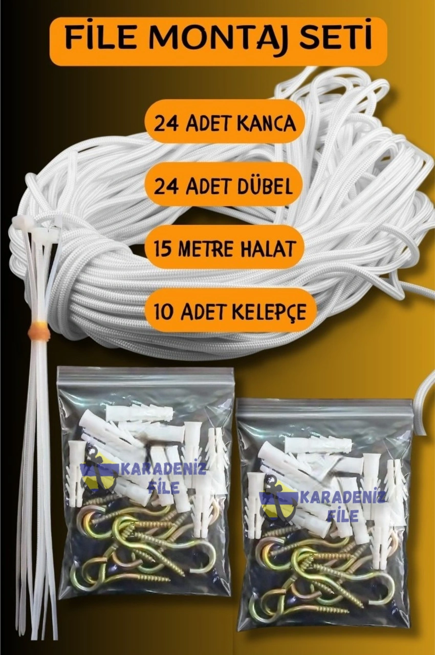 Balkon Filesi Montaj Seti Aparatı Piton Vida Kanca Dübel Ve Plastik Kelepçe 15 Mt Halat - Balkon Filesi Montaj Seti Aparatı Piton Vida Kanca Dübel Ve Plastik Kelepçe 15 Mt Halat -