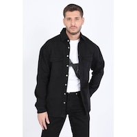 Erkek Oversize Jean Gömlek Siyah 001 Erkek Oversize Jean Gömlek Siyah 001