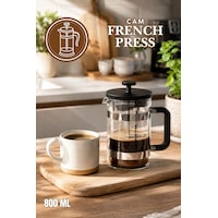 Porsima Smartpan Bv008 French Press Paslanmaz Çelik Süzgeçli Cam Bitki Çayı Demliği Kahve Presi - 800 Ml Siyah