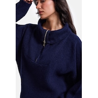 Kadın Lacivert W6-56 Oversize Fermuarlı Triko Kazak V Kadın Lacivert W6-56 Oversize Fermuarlı Triko Kazak V