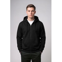 Markapia Erkek Fermuarlı Kapüşonlu İçi Polarlı Sweatshirt Siyah Markapia Erkek Fermuarlı Kapüşonlu İçi Polarlı Sweatshirt Siyah