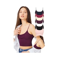 Cottonhill Ayarlanabilir İnce Askılı Lazer Kesim Crop Büstiyer 7'li Paket-2 Renkli-2