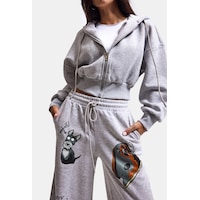 Kadın Gri W6-12 Sweatshirt Eşofman Pantolon 2'li Tasarım Takım Kadın Gri W6-12 Sweatshirt Eşofman Pantolon 2'li Tasarım Takım