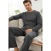Siyah İnci Uzun Kollu Örme Erkek Pijama Takım 7795 Füme Siyah İnci Uzun Kollu Örme Erkek Pijama Takım 7795 Füme