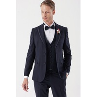 İmza Koyu Lacivert Desenli Armürlü Çıkarılabilir Mono Yaka Yelekli 6 Drop Slim Fit Smokin Damatlık Takım 1001230202-Koyu Lacivert İmza Koyu Lacivert Desenli Armürlü Çıkarılabilir Mono Yaka Yelekli 6 Drop Slim Fit Smokin Damatlık Takım 1001230202-Koyu Lacivert