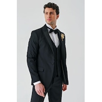 İmza Siyah Çıkarılabilir Şal Yaka Yelekli Likralı 6 Drop Slim Fit Smokin Damatlık 1001240203-Siyah İmza Siyah Çıkarılabilir Şal Yaka Yelekli Likralı 6 Drop Slim Fit Smokin Damatlık 1001240203-Siyah