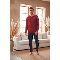 Kompedan Erkek Uzun Kollu 4 Mevsim Penye Süprem Önü Patlı Pijama Takımı Bordo 800 Bordo Kompedan Erkek Uzun Kollu 4 Mevsim Penye Süprem Önü Patlı Pijama Takımı Bordo 800 Bordo