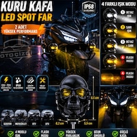 2 Adet Siyah Kuru Kafa Led Spot Sis Farı - 4 Işık Modlu, Ip68 Motosiklet Atv Utv Su Geçirmez Set 2 Adet Siyah Kuru Kafa Led Spot Sis Farı - 4 Işık Modlu, Ip68 Motosiklet Atv Utv Su Geçirmez Set