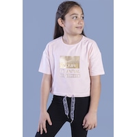 Toontoy Kids Toontoy Kız Çocuk Crop Model Kordon Detaylı Varak Baskılı Tişört Pudra Toontoy Kids Toontoy Kız Çocuk Crop Model Kordon Detaylı Varak Baskılı Tişört Pudra