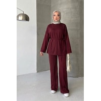 Thiff Tesettür Önü Bağlamalı Oversize Çimalı Modal Takım Bordo