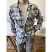 Mavi-sarı-beyaz Erkek Slim Fit Çift Cep Kapaklı Kaşe Oduncu Gömlek Mavi-sarı-beyaz Mavi-sarı-beyaz Erkek Slim Fit Çift Cep Kapaklı Kaşe Oduncu Gömlek Mavi-sarı-beyaz