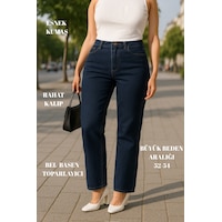 Cedy Denim Cedy Denım - Kadın Büyük Benden Boru Paça Yüksek Bel Regular Fit Likralı Pantolon C626 Lacivert