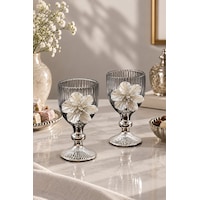 2 Li Cam Lotus Kahve Yanı Bardak Bardak Gümüş Kaplama 75ml 2 Li Cam Lotus Kahve Yanı Bardak Bardak Gümüş Kaplama 75ml