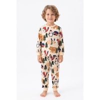 Bunny Hopp Kız Ve Erkek Çocuk Uzun Kollu Pijama Takımı %100 Pamuk Bej Kış Ormanı Ve Yılbaşı Desenli Penye Bunny Hopp Kız Ve Erkek Çocuk Uzun Kollu Pijama Takımı %100 Pamuk Bej Kış Ormanı Ve Yılbaşı Desenli Penye