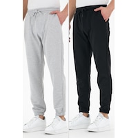 MMetalic Siyah-gri 2'li Erkek Eşofman Altı Etiketli Arka Ve Yan Cepli Regular Fit Lastik Paça 001 MMetalic Siyah-gri 2'li Erkek Eşofman Altı Etiketli Arka Ve Yan Cepli Regular Fit Lastik Paça 001
