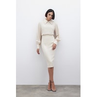 Sateen Düz Kalem Etek - Bej Sateen Düz Kalem Etek - Bej