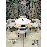 Royal 4 Kişilik Masa Sandalye Takımı Beyaz Teddy Gri Royal 4 Kişilik Masa Sandalye Takımı Beyaz Teddy Gri