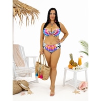 Büyük Beden Kaplı Telli Renkli Tüy Desenli Ön Büzgü Detaylı Ayarlanabilir Askılı Sabit Kaplı Kadın Bikini Takımı Siyah Büyük Beden Kaplı Telli Renkli Tüy Desenli Ön Büzgü Detaylı Ayarlanabilir Askılı Sabit Kaplı Kadın Bikini Takımı Siyah