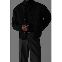 Tarz Cool Siyah Erkek Slim Fit Pamuklu Yuvarlak Yaka Düğmeli Hırka Siyah Tarz Cool Siyah Erkek Slim Fit Pamuklu Yuvarlak Yaka Düğmeli Hırka Siyah