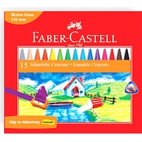 Faber-Castell Silinebilir Mum Boya 15 Renk,Ergonomik Üçgen Gövde,Canlı ve Örtücü Renkler