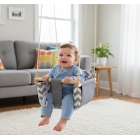 Ahşap Çocuk & Bebek Salıncağı Gri Renk Minder Yastık Ve Diş Halkalı Tavan Salıncak