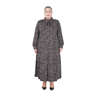 Büyük Beden Leopar Desenli Taş Ve Tül Detaylı Kollu Oversize Uzun Viskon Elbise Büyük Beden Leopar Desenli Taş Ve Tül Detaylı Kollu Oversize Uzun Viskon Elbise