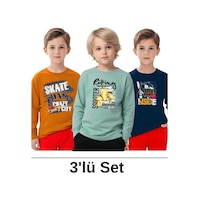 Panios Kids 3'lü Crazy City-scotter-ınside Baskılı Erkek Çocuk Sweatshirt Çok Renkli