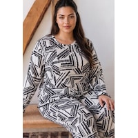 Siyah İnci Desenli Büyük Beden Battal Boy Viskon Örme Pijama Takım 26224858 Çok Renkli
