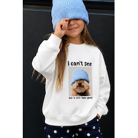 Monila Unisex Çocuk 3 İplik Kumaş Köpek Baskılı Pamuklu Sweatshirt Ekru Monila Unisex Çocuk 3 İplik Kumaş Köpek Baskılı Pamuklu Sweatshirt Ekru
