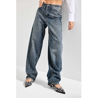 it's basic Kadın T.kot 2w48 Rengi Taş Detaylı Skater Fit Tasarım Denim Jean Kırmızı it's basic Kadın T.kot 2w48 Rengi Taş Detaylı Skater Fit Tasarım Denim Jean Kırmızı