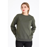 MMetalic Kadın Haki Renk Basic Bisiklet Yaka Sweatshirt MMetalic Kadın Haki Renk Basic Bisiklet Yaka Sweatshirt