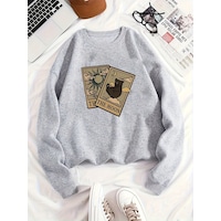 Uyguntarz Unisex Tarot Kart Baskılı Oversize Sweatshirt Gri Uyguntarz Unisex Tarot Kart Baskılı Oversize Sweatshirt Gri
