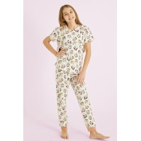 Siyah İnci Kız Çocuk %100 Pamuk Hayvan Baskılı Bisiklet Yaka Pijama Takım25110051 Ekru Siyah İnci Kız Çocuk %100 Pamuk Hayvan Baskılı Bisiklet Yaka Pijama Takım25110051 Ekru