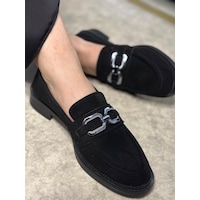 Günlük Kadın Loafer Klasik Alçak Topuklu Desenli Taban Zincirli Oval Burunlu Makosen Ayakkabı 100 Siyah Süet Platin Günlük Kadın Loafer Klasik Alçak Topuklu Desenli Taban Zincirli Oval Burunlu Makosen Ayakkabı 100 Siyah Süet Platin