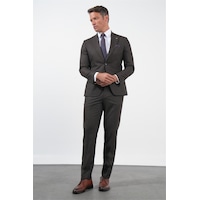 İmza Kahverengi Kırlangıç Yaka 6 Drop Slim Fit Tam Astar Esnek Takım Elbise 1001260169