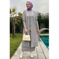 Rabia Şamlı Dama Desenli Gri Triko Hırka Normal Rabia Şamlı Dama Desenli Gri Triko Hırka Normal