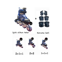 Işıklı Çocuk Pateni Ayarlanılabilir Alıştırma Silikon Tekerli Frenli Metal Gövdeli Paten Dizlik Set Mavi Işıklı Çocuk Pateni Ayarlanılabilir Alıştırma Silikon Tekerli Frenli Metal Gövdeli Paten Dizlik Set Mavi