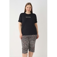 Remsa Büyük Beden Kadın Kısa Kol Kaprili Pijama Takımı 26082 Leopar Remsa Büyük Beden Kadın Kısa Kol Kaprili Pijama Takımı 26082 Leopar