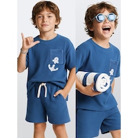 Denokids Erkek Çocuk Takım Havlu Kumaş Oversize T-shirt & Şort – Çapa Takım 7-12 Yaş Denokids Erkek Çocuk Takım Havlu Kumaş Oversize T-shirt & Şort – Çapa Takım 7-12 Yaş