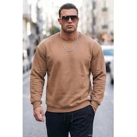 Buratti Regular Fit Bisiklet Yaka Pamuklu Içi Tüylü Yumuşak Şardonlu Erkek Sweat 5905255 Tarçın