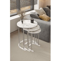 3' Lü Zigon Sehpa Gümüş Ayak Beyaz Mermer Desen 18 Mm Mdf Gümüş - Beyaz Mermer 3' Lü Zigon Sehpa Gümüş Ayak Beyaz Mermer Desen 18 Mm Mdf Gümüş - Beyaz Mermer