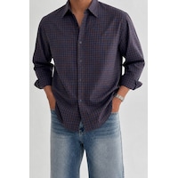 Erkek Ekose Desenli Oxford Regular Fit Uzun Kollu Gömlek Bordo - Lacivert Erkek Ekose Desenli Oxford Regular Fit Uzun Kollu Gömlek Bordo - Lacivert