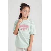 Fyk Kids Kız Çocuk Sweatheard Club Baskılı Tişört Mint Yeşil