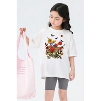 Uyguntarz Çocuk Flowers Baskılı Pamuklu Tshirt Beyaz Uyguntarz Çocuk Flowers Baskılı Pamuklu Tshirt Beyaz